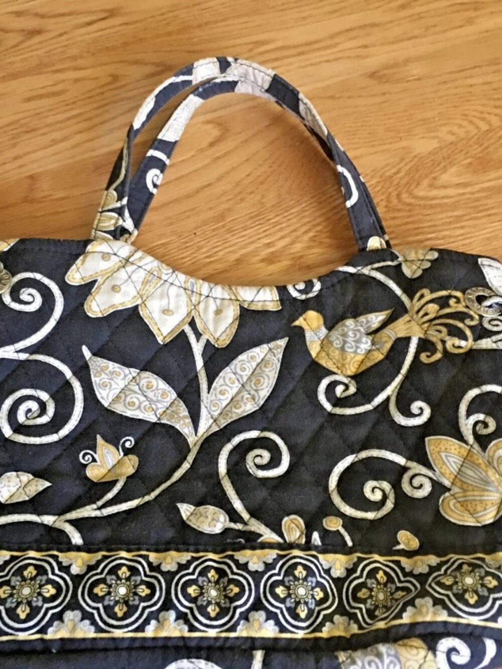 Vera Bradley Sherry Little Mini Tote In Black With Yellow Birds